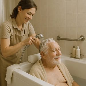 Older gentleman receiving personal care in Worthing