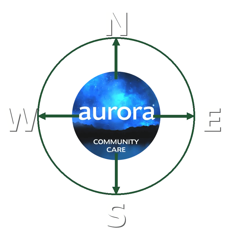 Aurora Community Care Logo with a compass rose