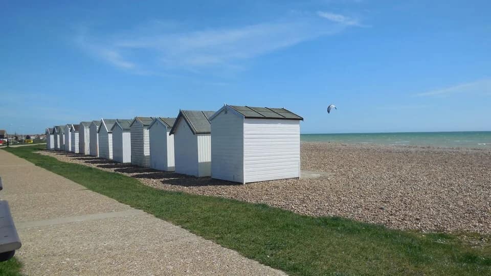 “Beach Huts at Goring-by-Sea” © Paul Gillett, via Geograph. Licensed CC BY-SA 2.0